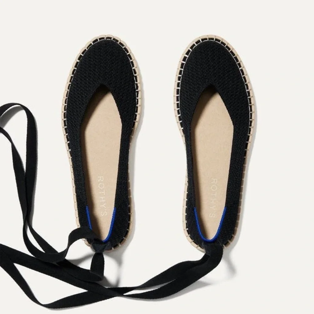 Rothy’s The Espadrille Knit Lace Up Black Flats